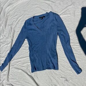 Blue V-Neck Long Sleeve Sweater